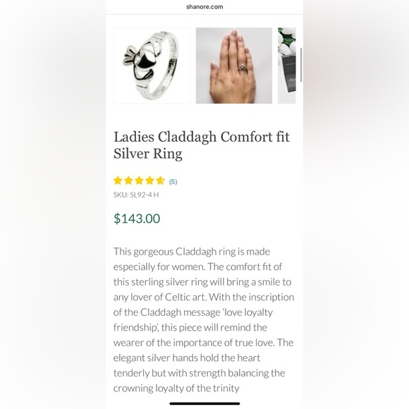 ShanOre Sterling Silver Claddagh Ring - Picture 4 of 5